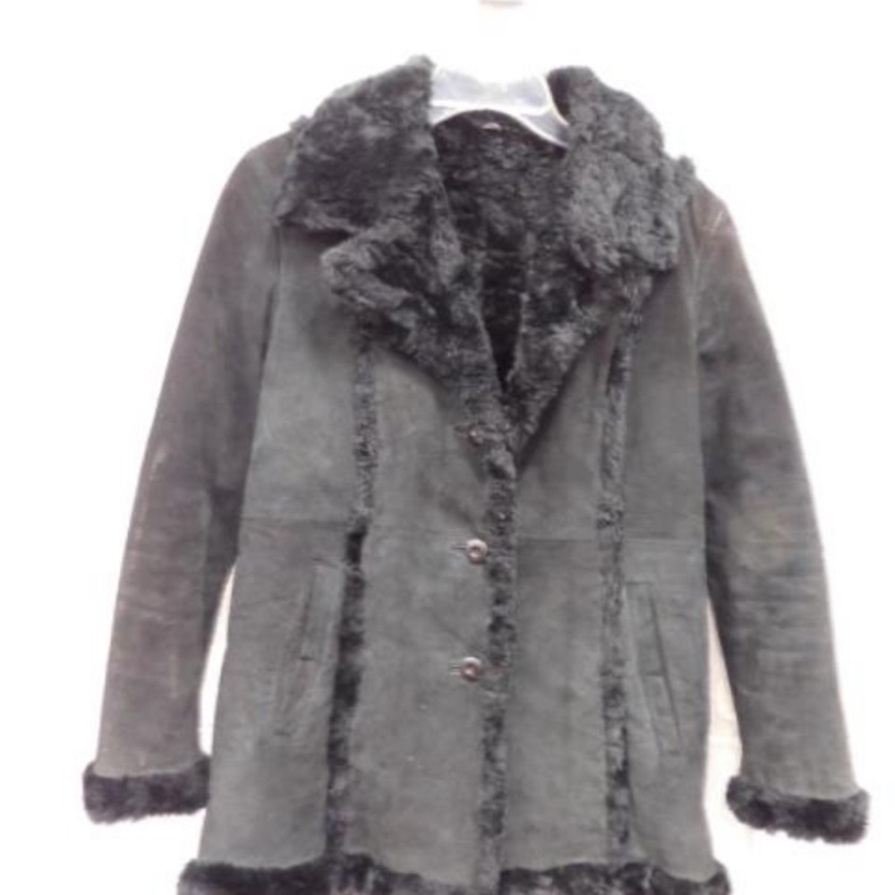 Suede Wilson's Leather Black Faux Fur Trimmed Coat Size M